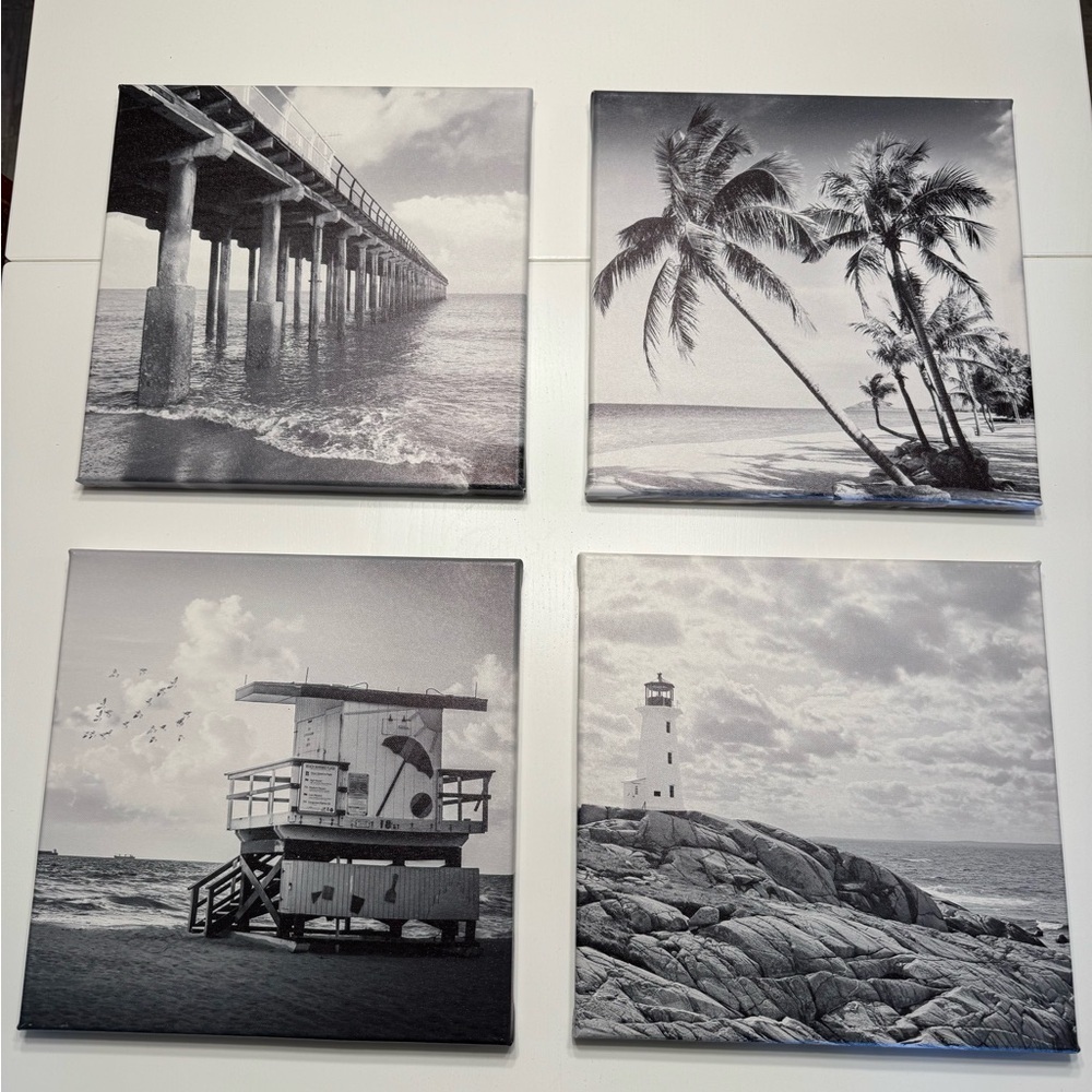 Black and White Coastal Canvas Art Set
